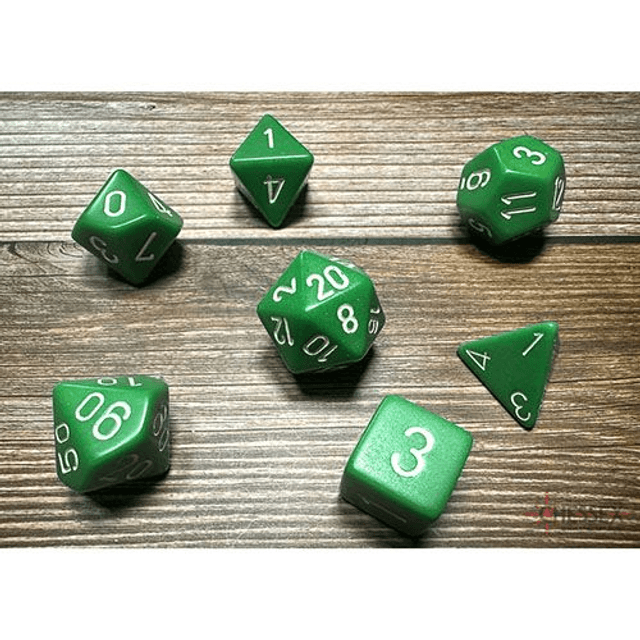 Chessex - Opaque Polyhedral 7 Dice Set - Green w/White